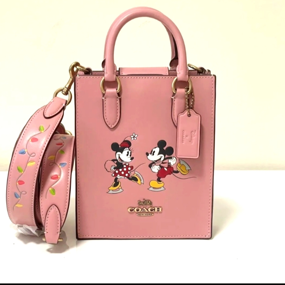 NWT Coach CN023 Disney X Coach North South Mini Tote with Ice Skate Motif Blush